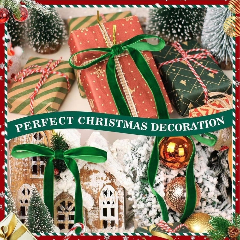12 Christmas Bows Velvet Tree Decorations in Dark Green