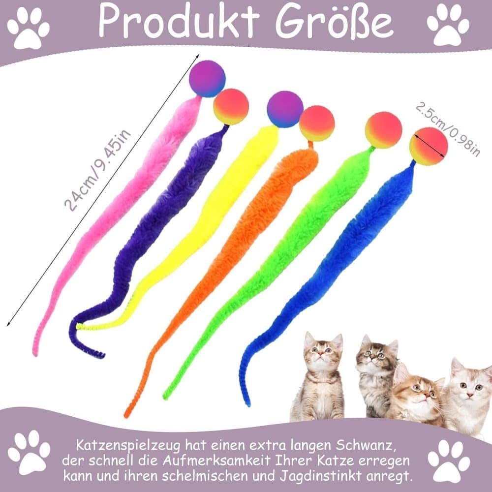 6-Pack Cat Toy, Colorful Interactive Balls with Tail for Play & Exercise