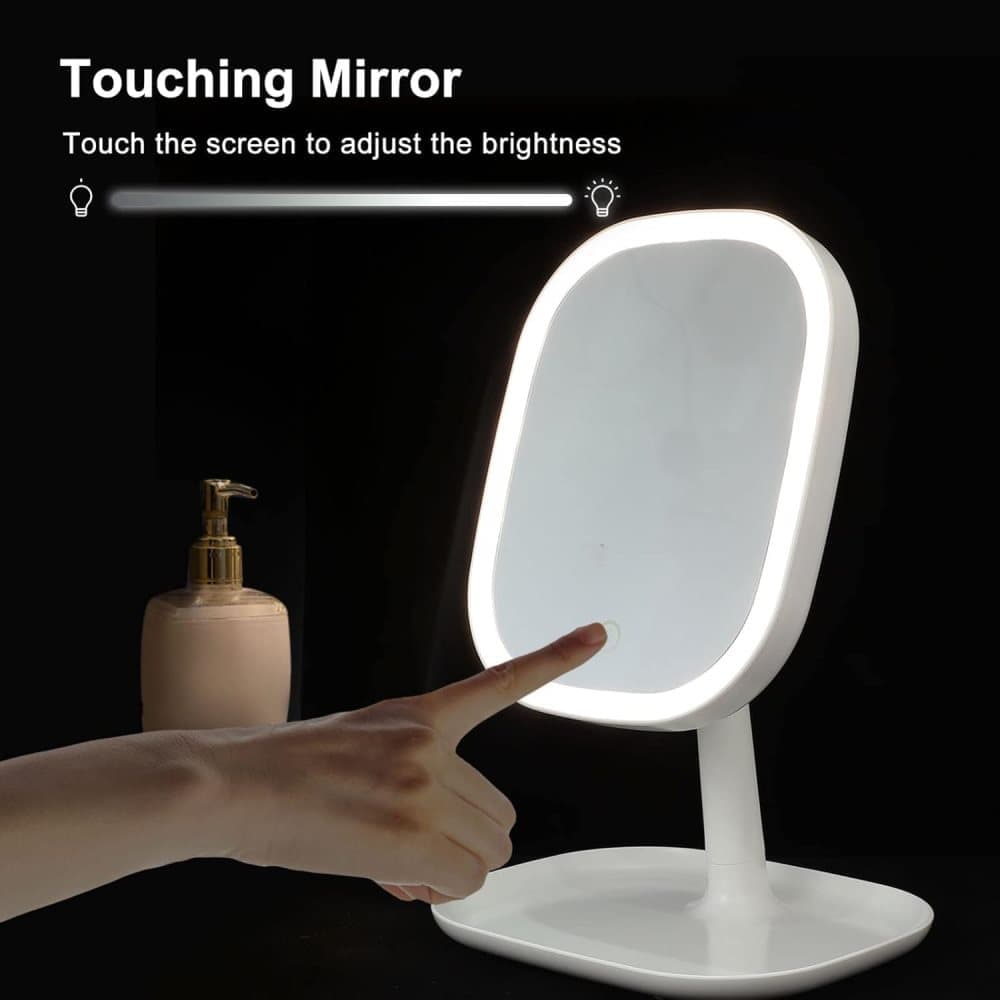 LED Makeup Mirror Rechargeable with Touch Control, 3 Colors, 360° Adjustable & Dimmable, Pink
