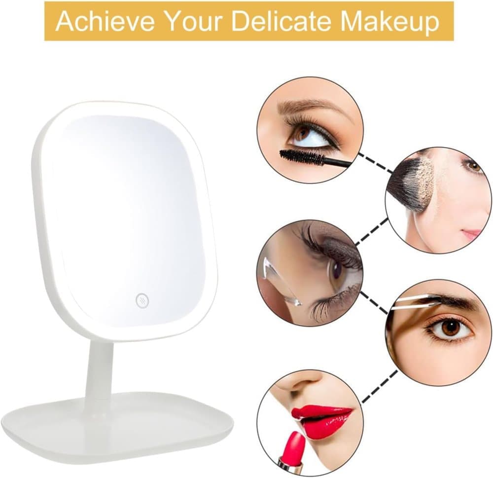 LED Makeup Mirror Rechargeable with Touch Control, 3 Colors, 360° Adjustable & Dimmable, Pink