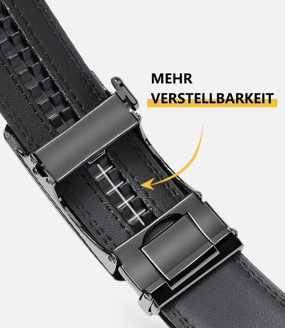 1 Black Men's Leather Belt with Adjustable Buckle, 125CM