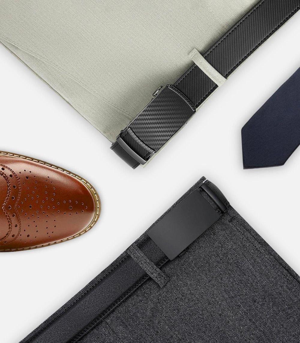 1 Black Men's Leather Belt with Adjustable Buckle, 125CM