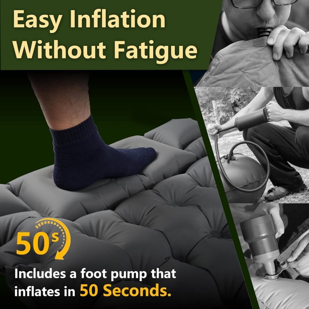 Self-inflating mattress Black, 10cm, waterproof lightweight tear-resistant durable with foot pump for camping beach hiking