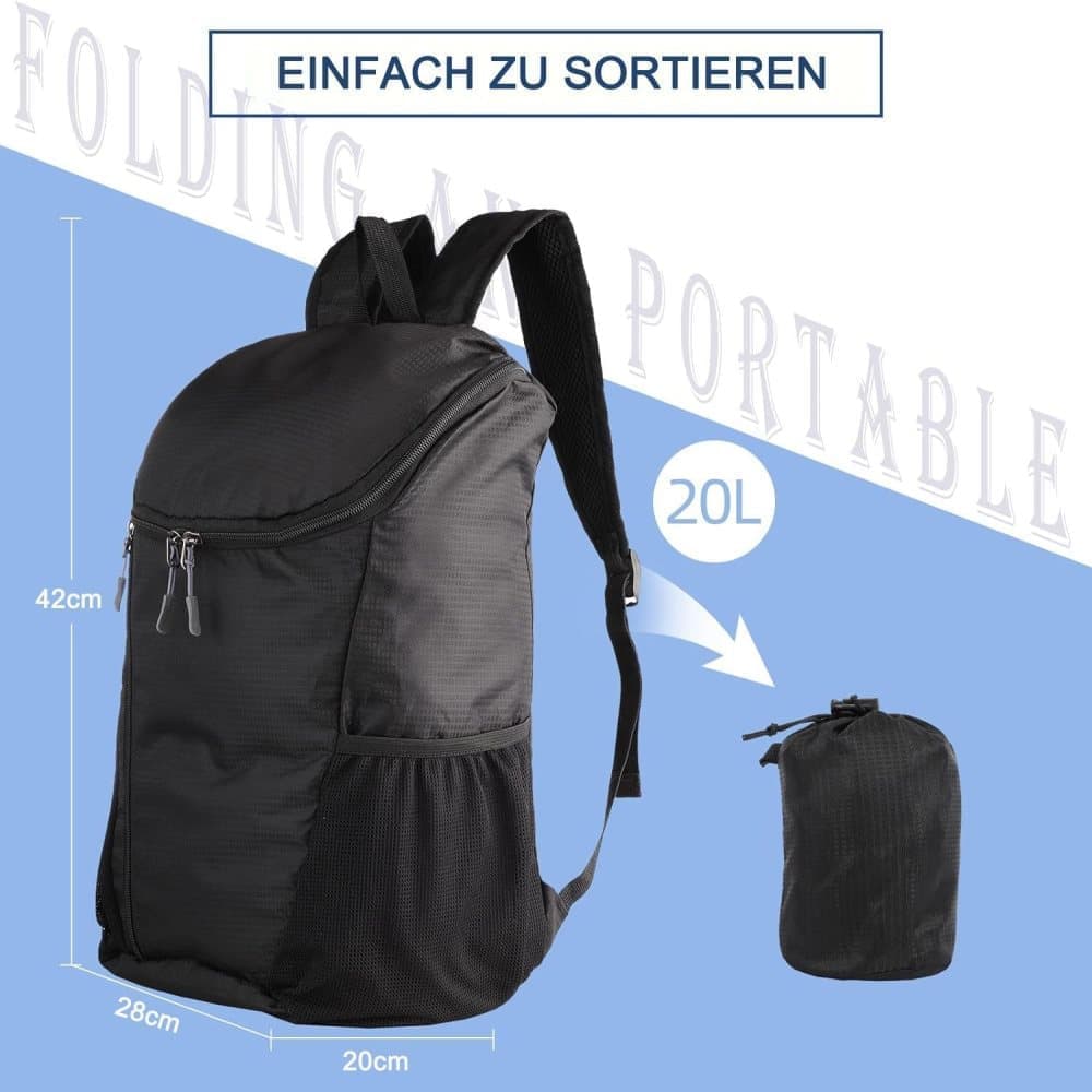 20L Lightweight Hiking Backpack Waterproof Durable Outdoor Backpack, Black