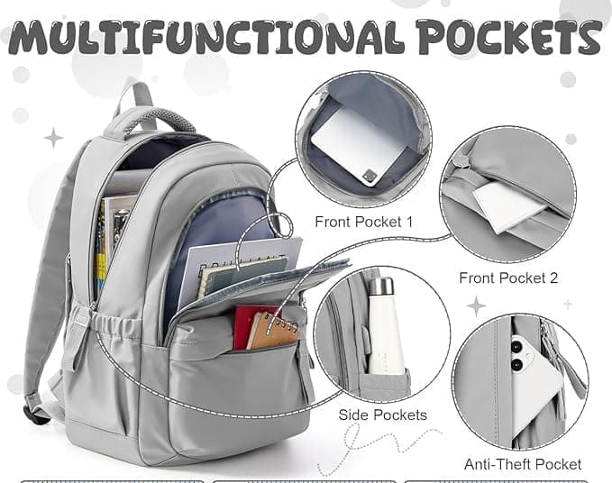 14-inch Waterproof Lightweight Laptop Backpack for School and University, Gray