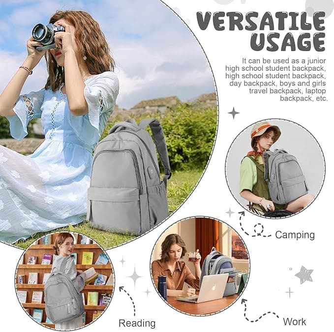 14-inch Waterproof Lightweight Laptop Backpack for School and University, Gray