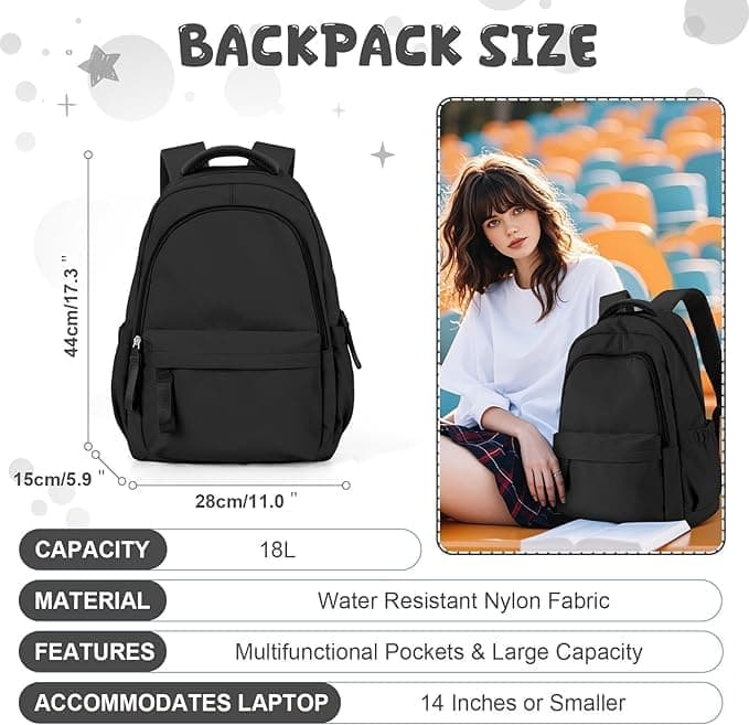 14-inch Laptop Backpack Waterproof Lightweight Daypack for School and University, Light Green