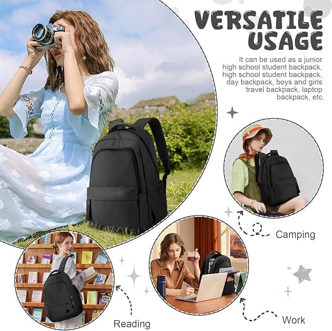 14-inch Waterproof Lightweight Laptop Backpack for School and University, Black