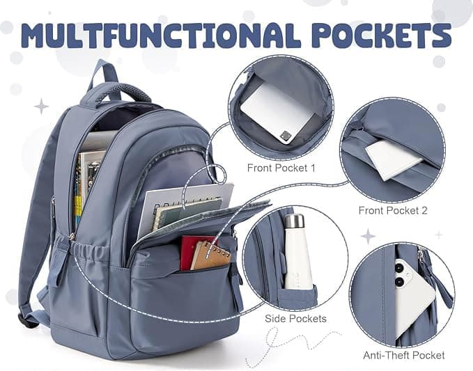 14-inch Laptop Backpack Waterproof Lightweight Daypack for School University, Dark Blue, Compatible with Girls Boys