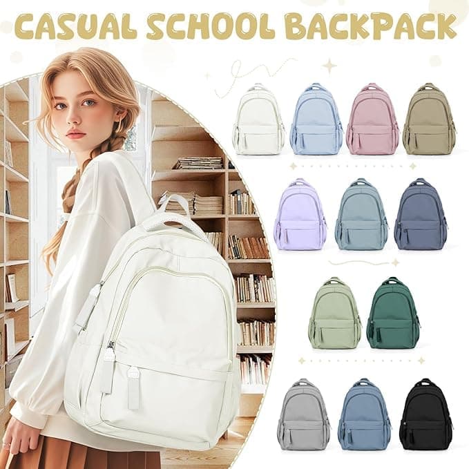 14-inch Laptop Backpack Waterproof Lightweight Daypack for School University, Compatible with Girls Boys, 14-inch, White