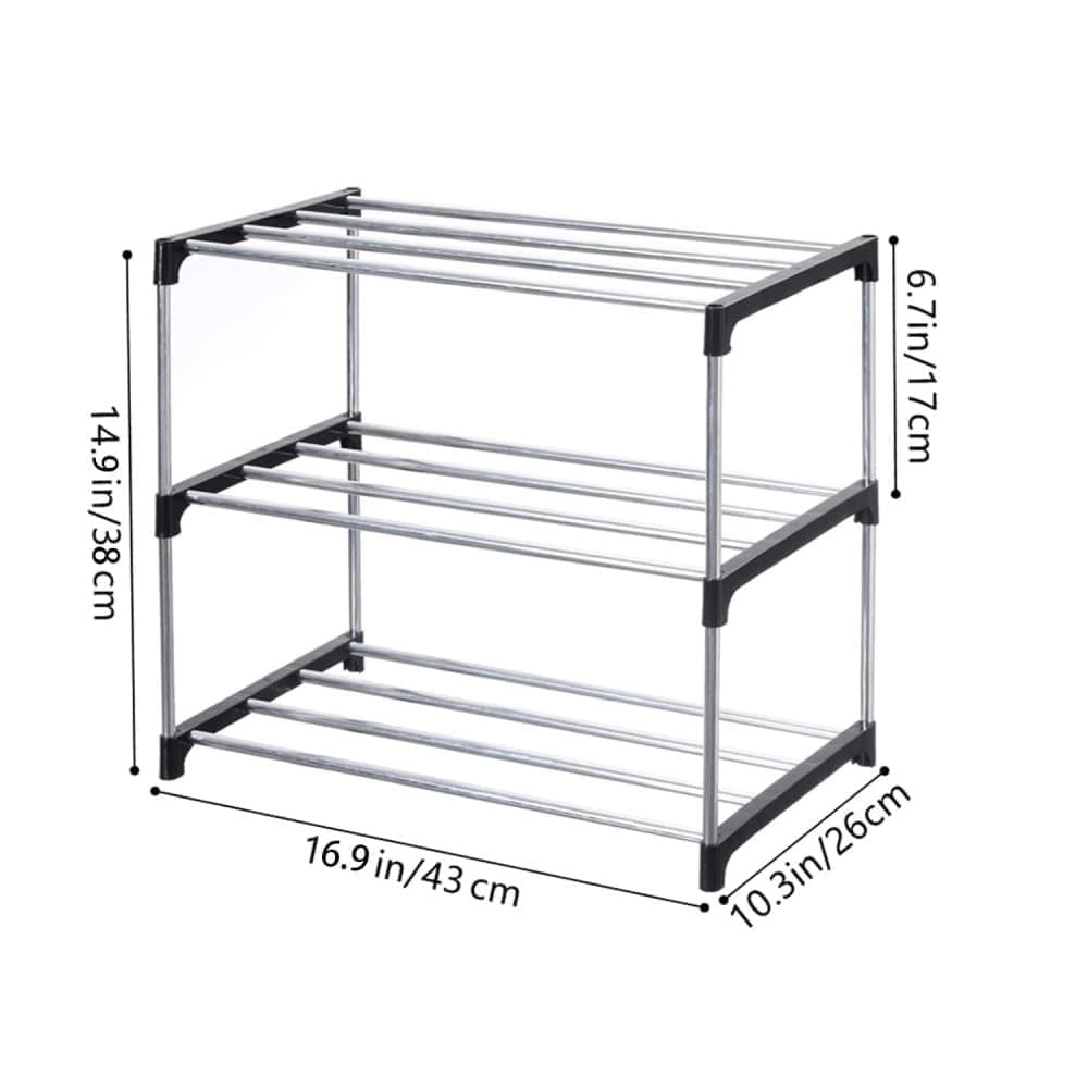 Stackable Shoe Rack 3-Tier Space Saving Storage for Shoes and Bags, 43×26×38cm
