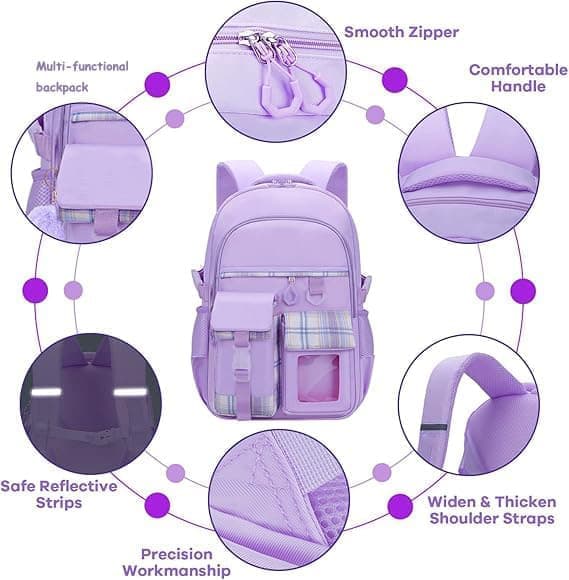 15.6 Inch Cute Kawaii Kids Backpack for Girls with Compartments, Elementary School & Teenage Girls School Bag, Purple