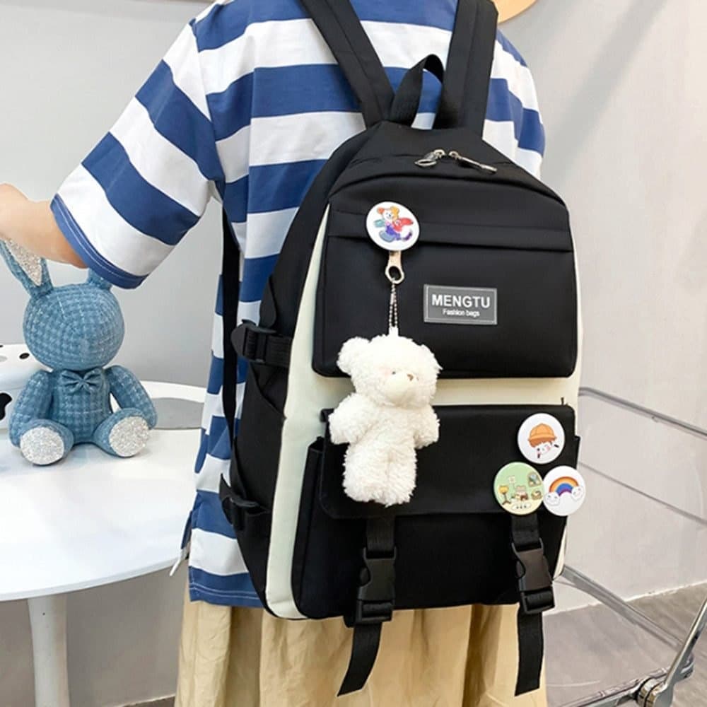 5-Piece Blue School Backpack Set for Students and Teenagers, for Travel and School Use