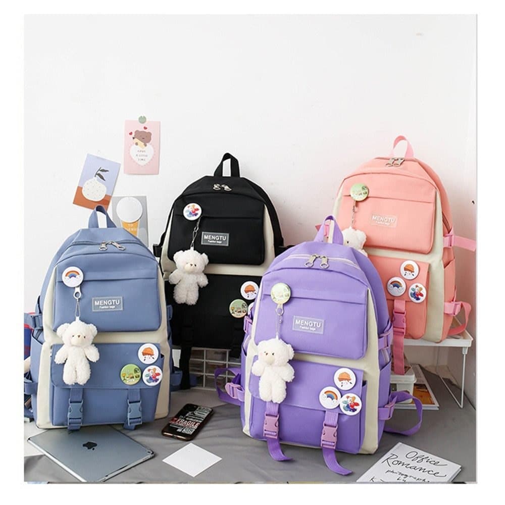 5-Piece Blue School Backpack Set for Students and Teenagers, for Travel and School Use