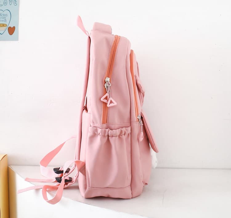 Cute Rabbit Ears School Backpack for Girls 4-Piece with Multiple Compartments Large Space, Pink, Compatible with Teenage & High School