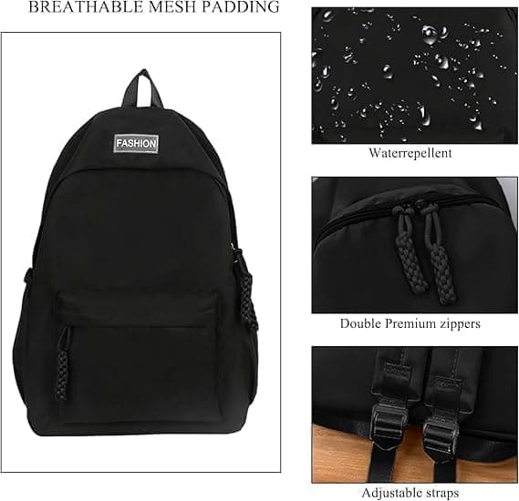 Waterproof Children's Backpack for School Travel Lightweight School Bag Everyday Leisure Bag, Black
