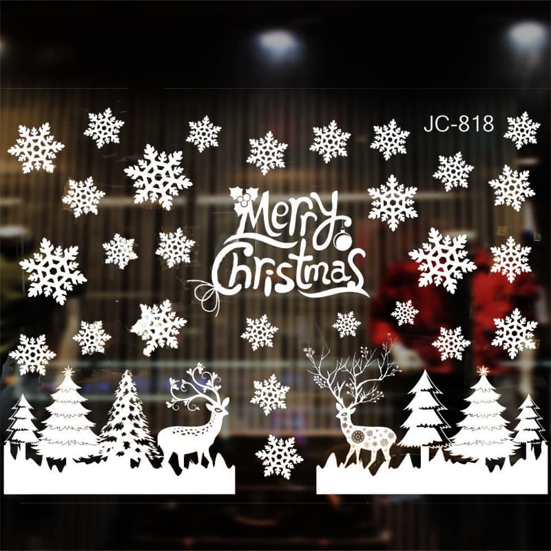 12 Pieces Static Cling Christmas Window Stickers with Snowflakes Santa Snowman Reindeer, for Home and Office Winter Decorations