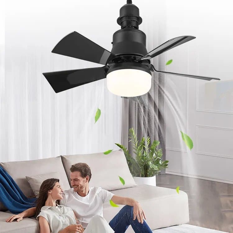 52 cm Ceiling Fan with Remote Control, 3 Speeds, LED E27, 3 Light Colors, Black
