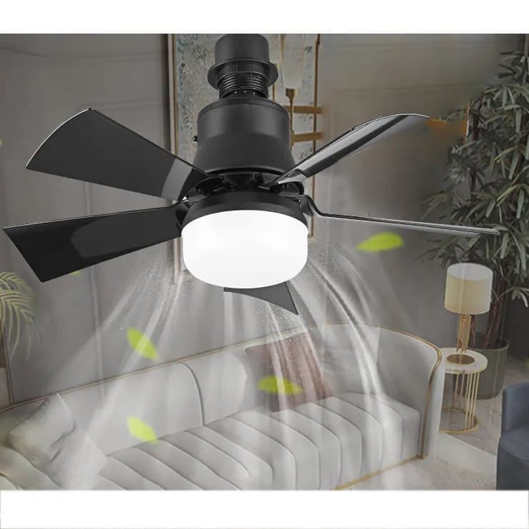 52 cm Ceiling Fan with Remote Control, 3 Speeds, LED E27, 3 Light Colors, Black