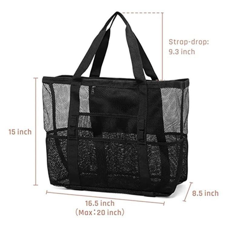 6-Pocket Foldable Mesh Beach Bag for Family Picnic, One Size, Red