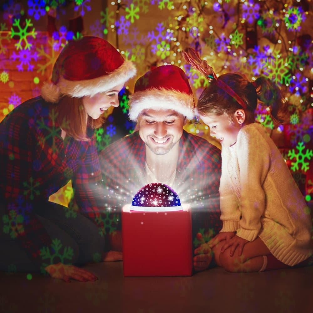 Snowflake LED Projector Lamp with 360° Rotation, Battery or USB Powered, for Christmas Decoration Party Gift, Purple