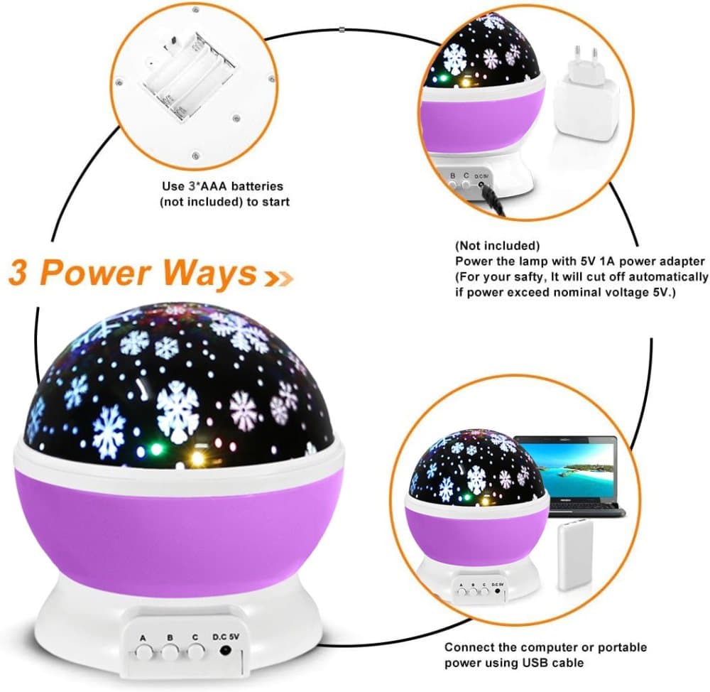 Christmas Snowflake LED Projector Lamp, Blue, with 360° Rotation, Battery or USB Powered, for Christmas Decoration & Party Gift