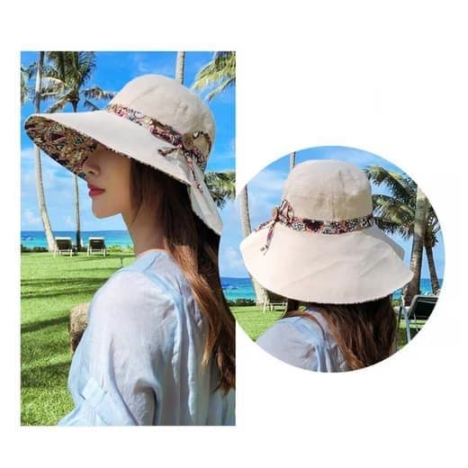 Women's Sun Hat Wide Brim Double-Sided UV Protection Foldable Beach Hat, Beige
