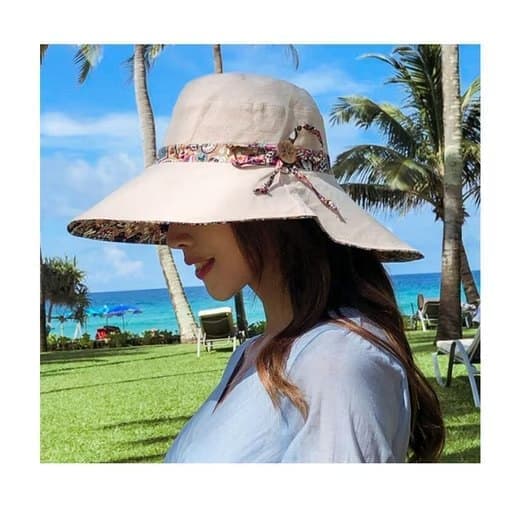 Women's Sun Hat UV Protection Wide Brim Beach Hat Foldable Visor, Double Sided Blue