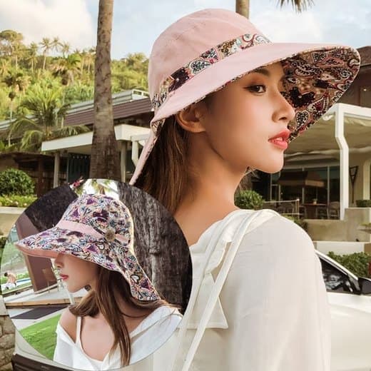 Women's Sun Hat UV Protection Wide Brim Beach Hat Foldable Visor, Pink