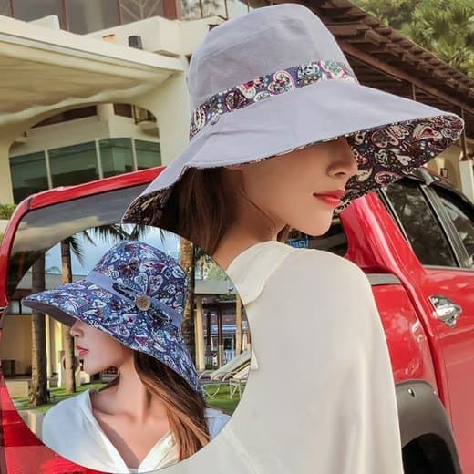 UV Protection Women's Sun Hat Wide Brim Beach Hat Foldable Visor Double-sided Design, Gray