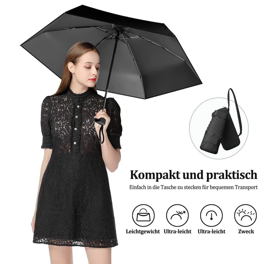 6-Fold Compact UV Protection Umbrella for Sun and Rain, Ultralight with Storage Box, Beige
