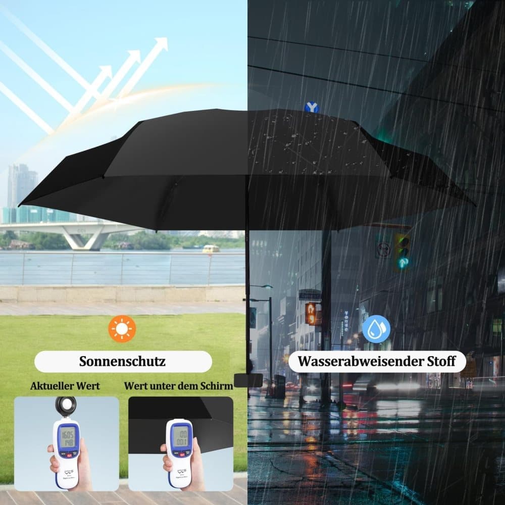 6-Fold Compact UV Protection Umbrella for Sun and Rain, Ultralight with Storage Box, Beige