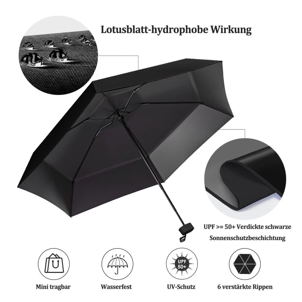 6-Fold Compact UV Protection Umbrella for Sun and Rain, Ultralight with Storage Box, Beige