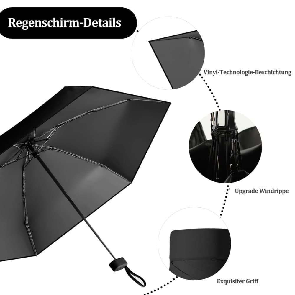 6-Fold Compact UV Protection Umbrella for Sun and Rain, Ultralight with Storage Box, Beige