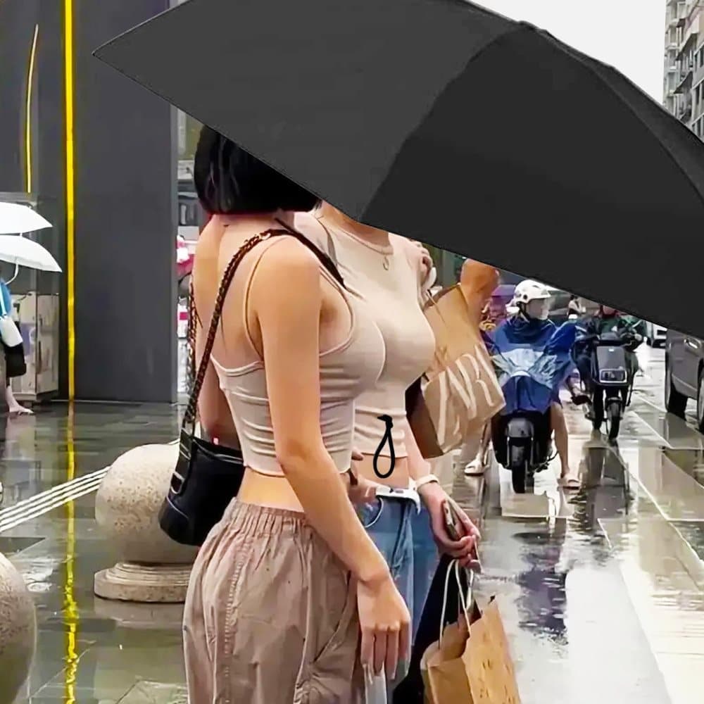 6-Fold Compact UV Protection Umbrella for Sun and Rain, Ultralight with Storage Box, Beige