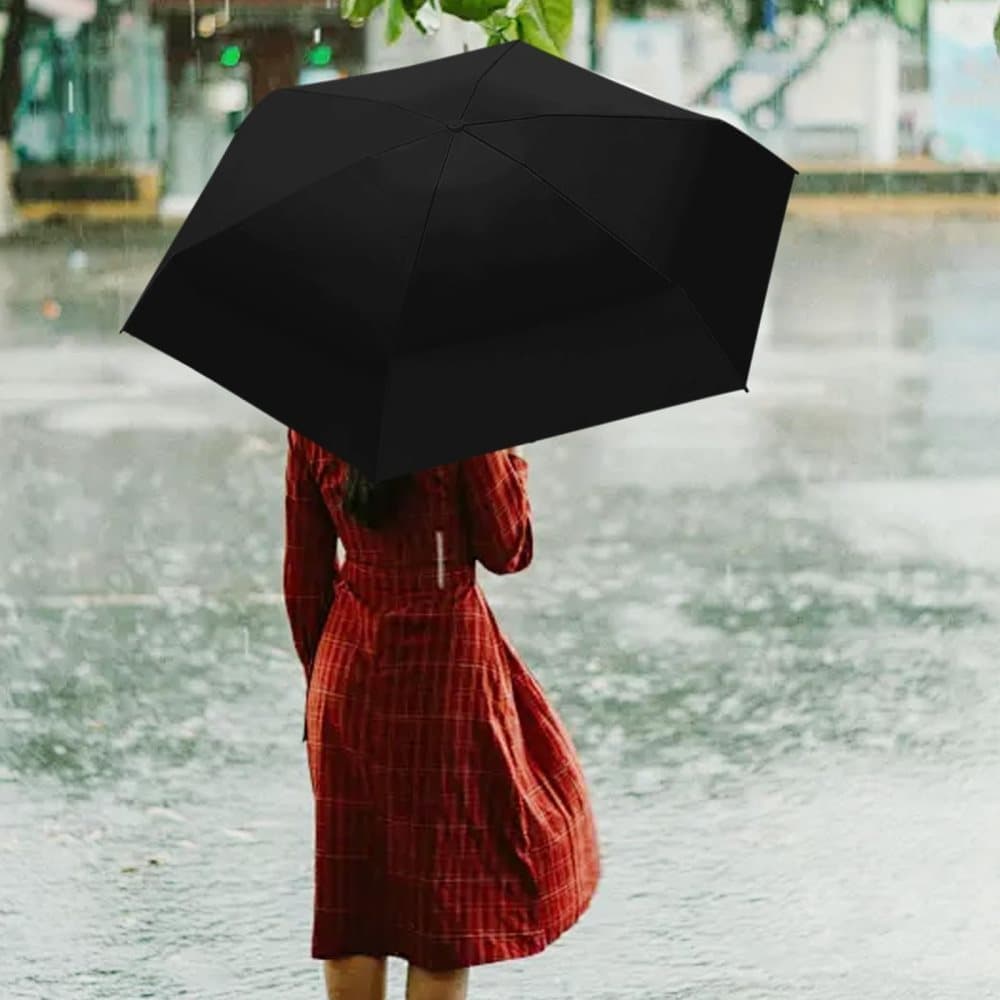 6-Fold Mini Umbrella with Storage Box, Ultralight Folding Pocket Umbrella for Sun and Rain UV Protection, Black