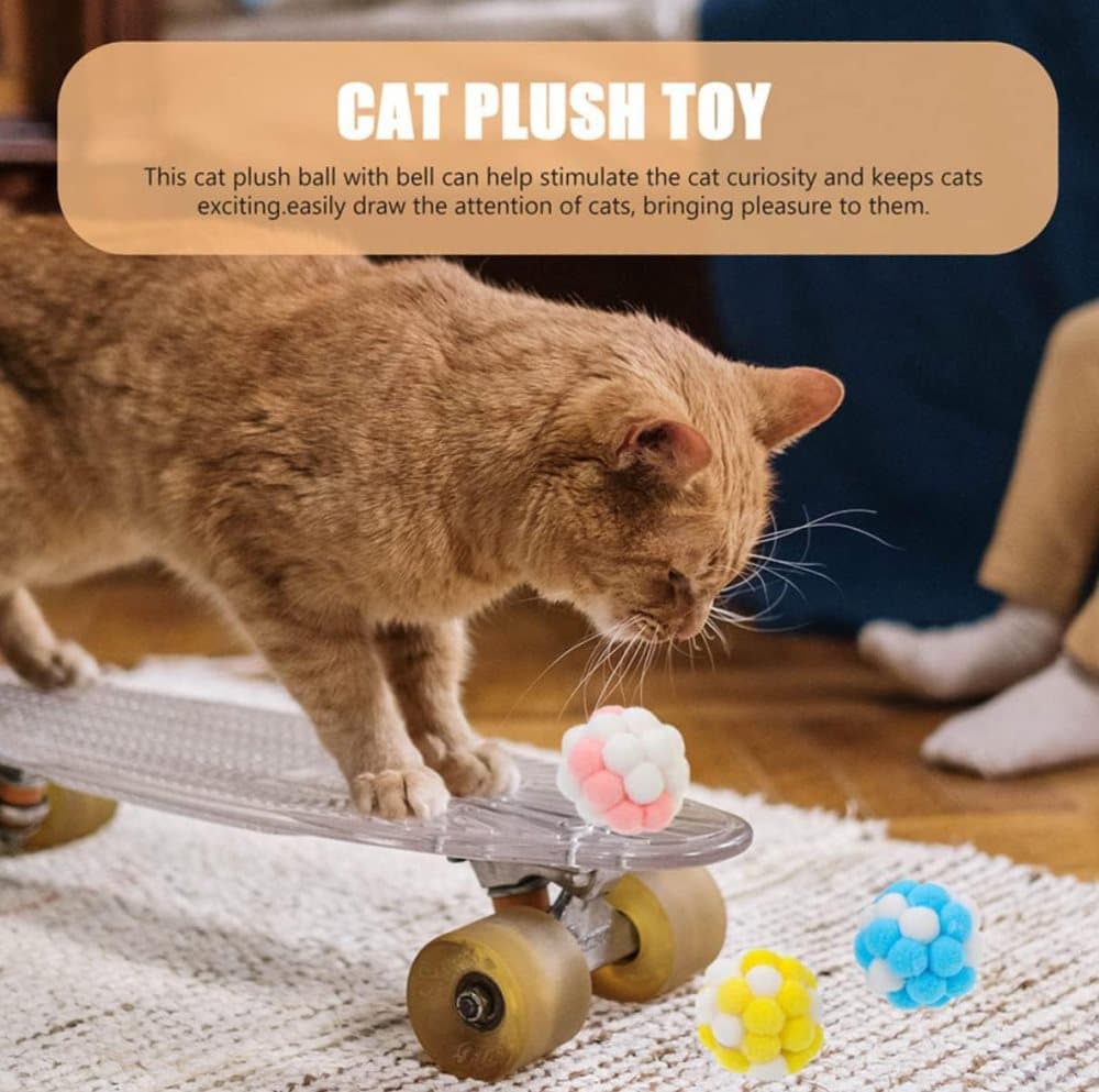 Colorful Cat Toy 7-pack with Bell for Stress Relief and Interactive Play, 7 pieces
