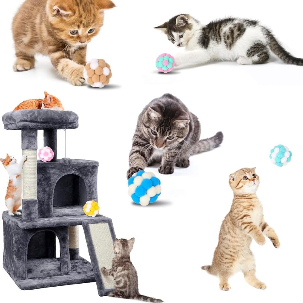 Colorful Cat Toy 7-pack with Bell for Stress Relief and Interactive Play, 7 pieces