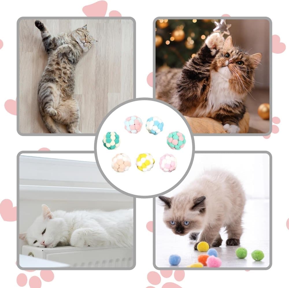 Colorful Cat Toy 7-pack with Bell for Stress Relief and Interactive Play, 7 pieces