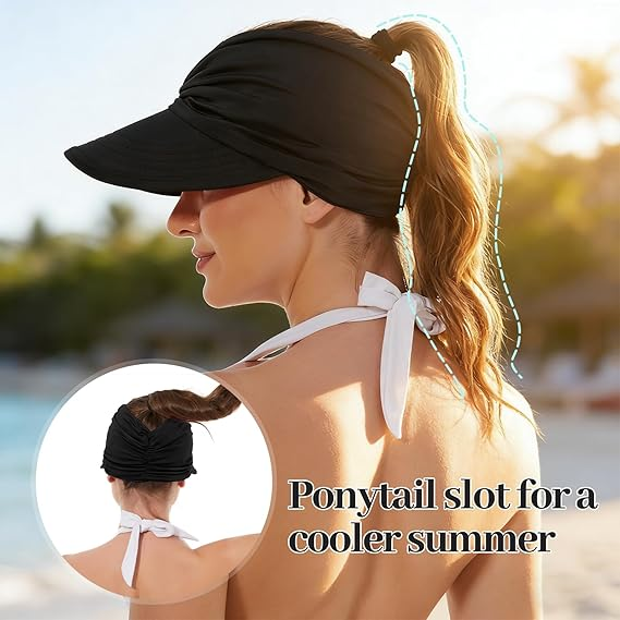 Women's UPF 50+ UV Protection Sun Visor Hat |  That Girl Aesthetic High Ponytail Wide Brim Hat | Birthday Gift for Her Beach Golf Hiking Outdoor Daily Casual WearWhite