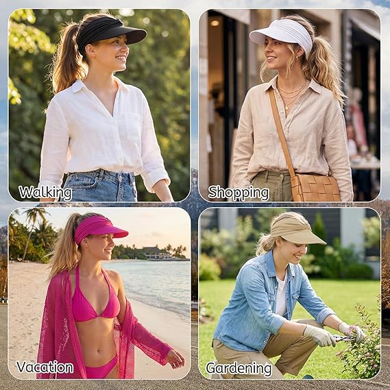Women's UPF 50+ UV Protection Sun Visor Hat |  That Girl Aesthetic High Ponytail Wide Brim Hat | Birthday Gift for Her Beach Golf Hiking Outdoor Daily Casual WearRose Red