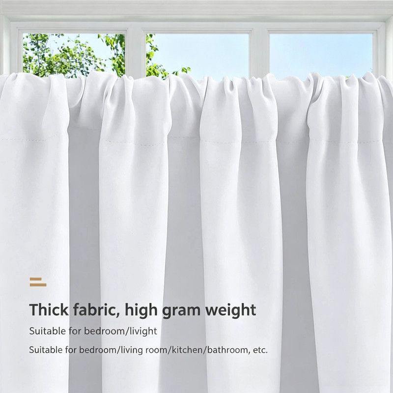 2 Pack Blackout Kitchen Curtains White, 106 x 91 cm
