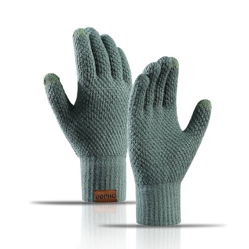 Men's Knitted Gloves - Warm Fingerless Winter Gloves - Thick Fleece-Lined Wool Touchscreen Gloves - Pineapple Pattern, Versatile, Dark Green