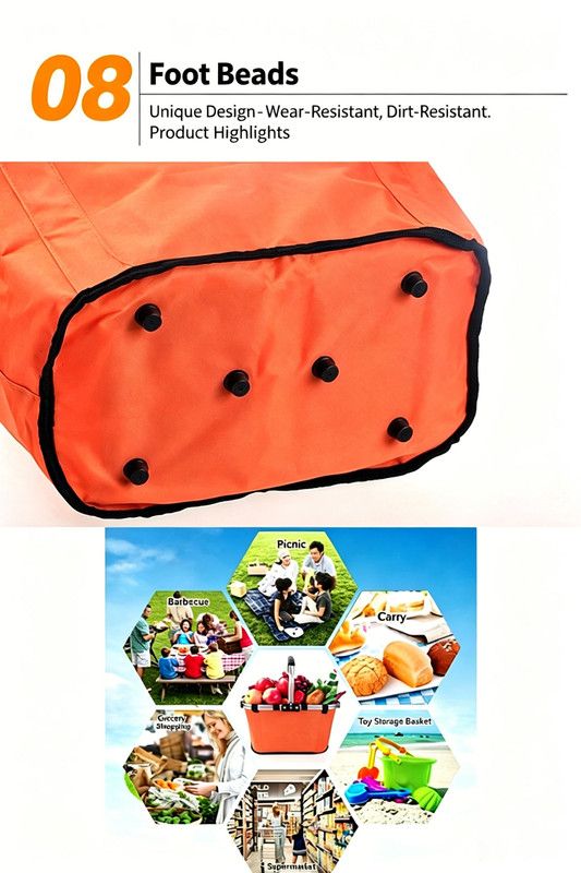 Foldable Picnic Basket Aluminum Frame Waterproof 600D Oxford Blue