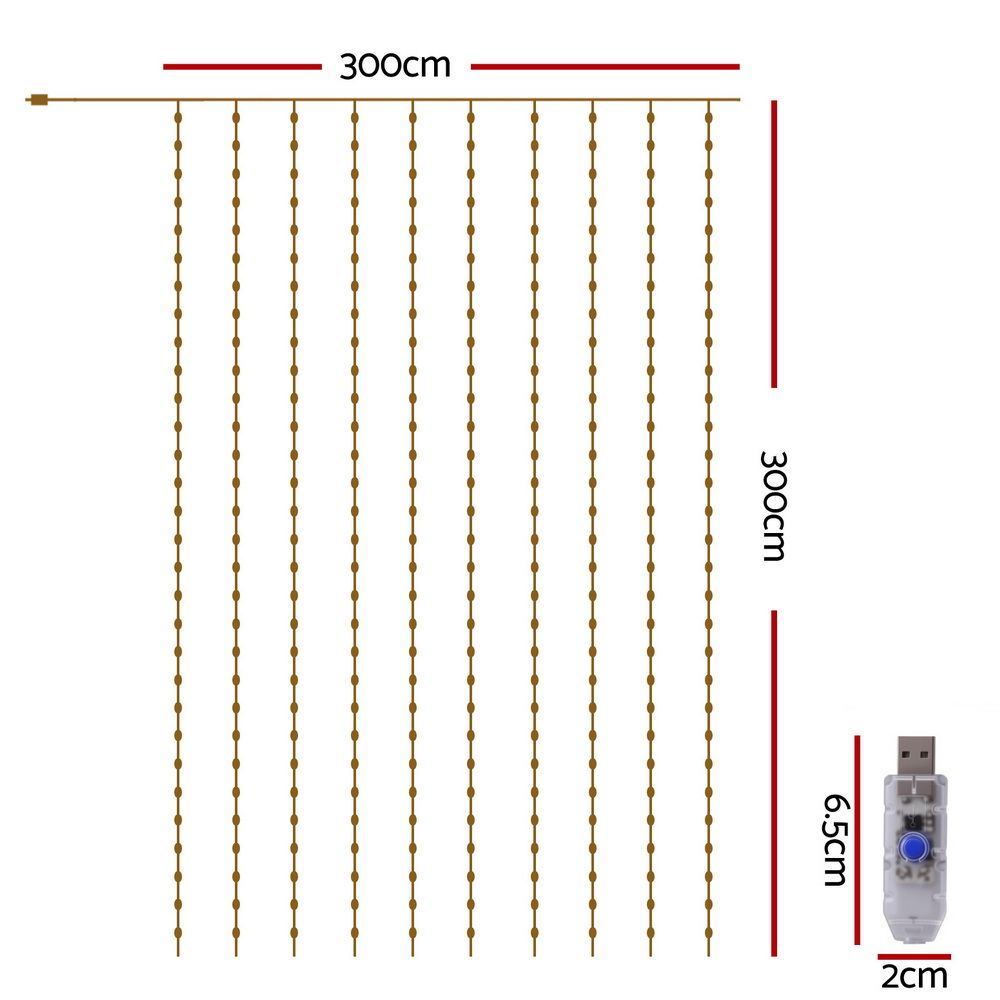 30 m Curtain String Lights, 300 LED Christmas Fairy Lights, Warm White