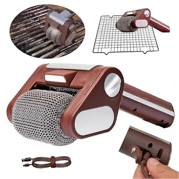 Electric Grill Brush Cleaner Cordless Rotating Brushless for Outdoor Grilling Brown