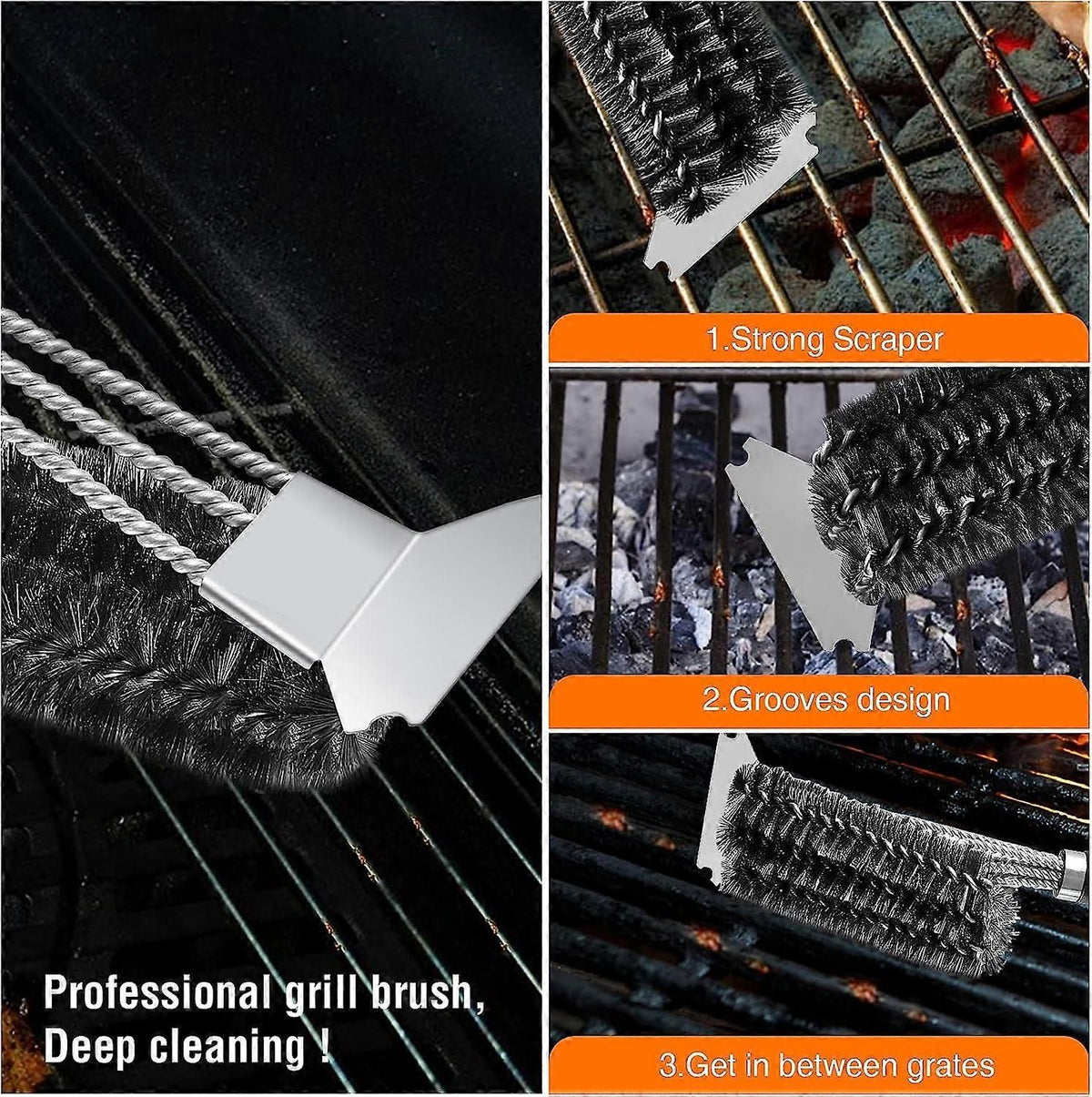 2-Pack Stainless Steel Grill Brush with Scraper Compatible with Weber