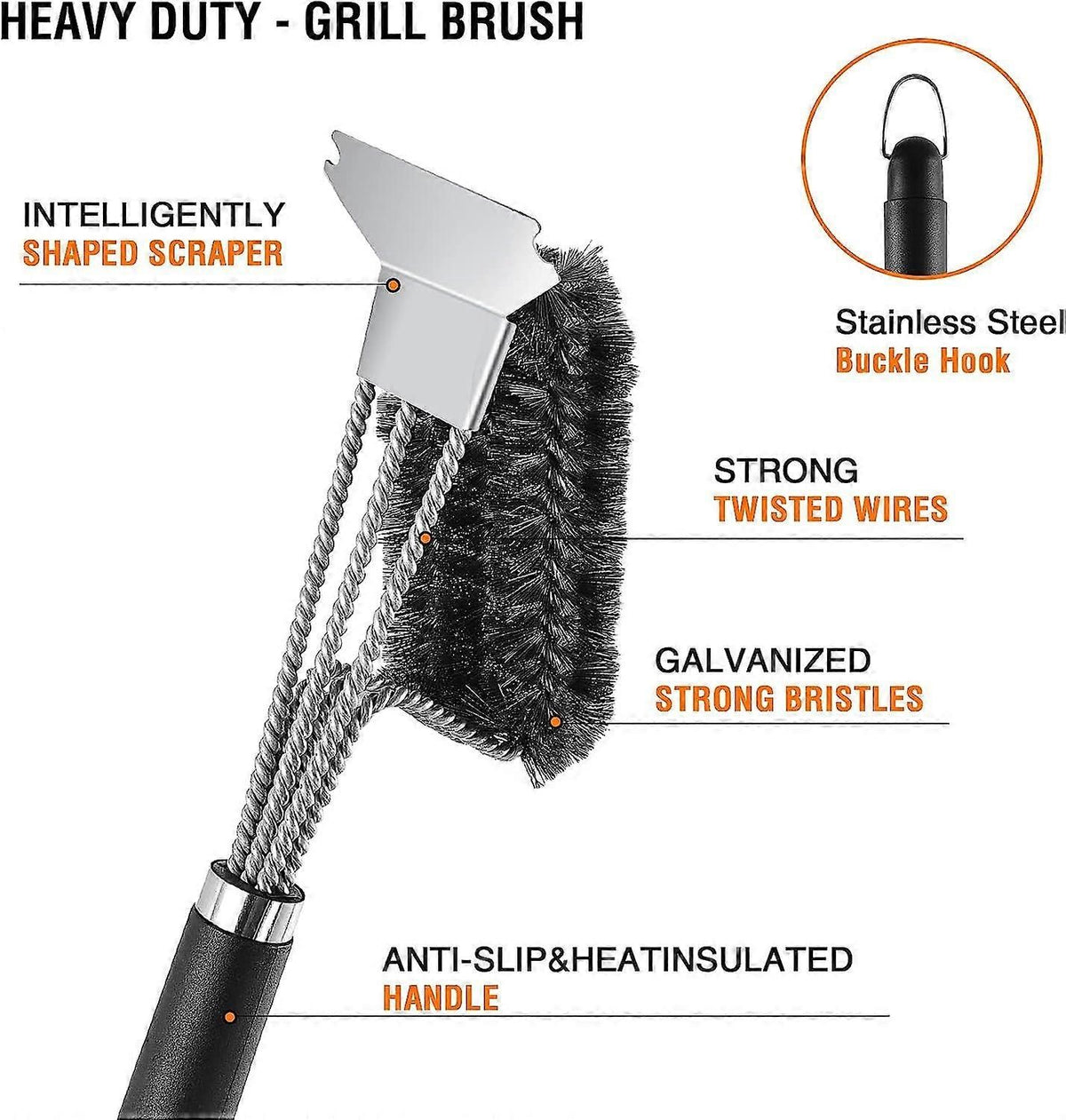 2-Pack Stainless Steel Grill Brush with Scraper Compatible with Weber