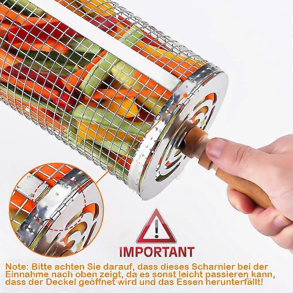 2-Piece Rolling Grill Baskets Stainless Steel for Vegetables Fish and Outdoor Grilling