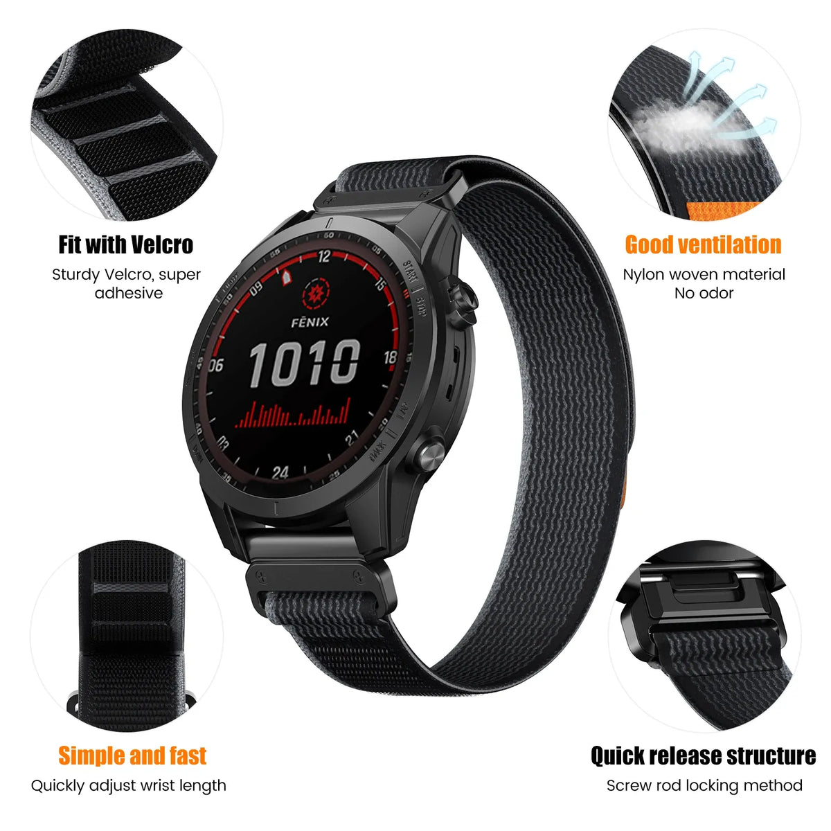 Nylon Watch Band Compatible with Garmin Fenix 7 7X 6X Pro Enduro Instinct Mk1 Epix Gen 2 A6,26mm